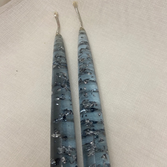 2 Vintage Lt Blue Silver Flake Lucite Candles 12" - Picture 1 of 7